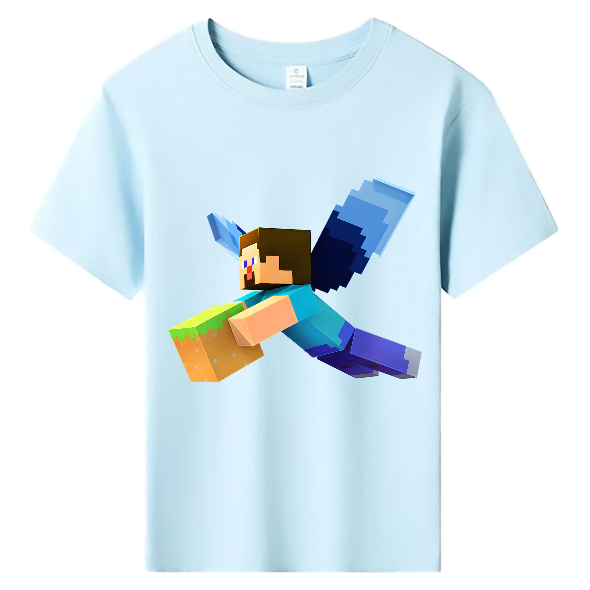 （画像用） マインクラフト ブロックの世界 Minecraft MC Block world 綿100％キッズTシャツ（フロントプリント）